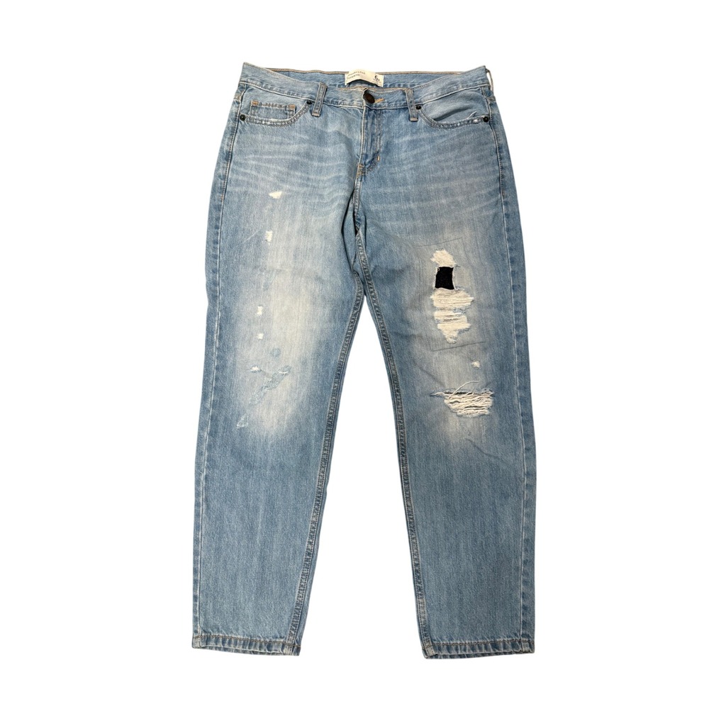 Abercrombie & Fitch Boyfriend Jeans Distressed Light Wash Womens Size 6R 28x26